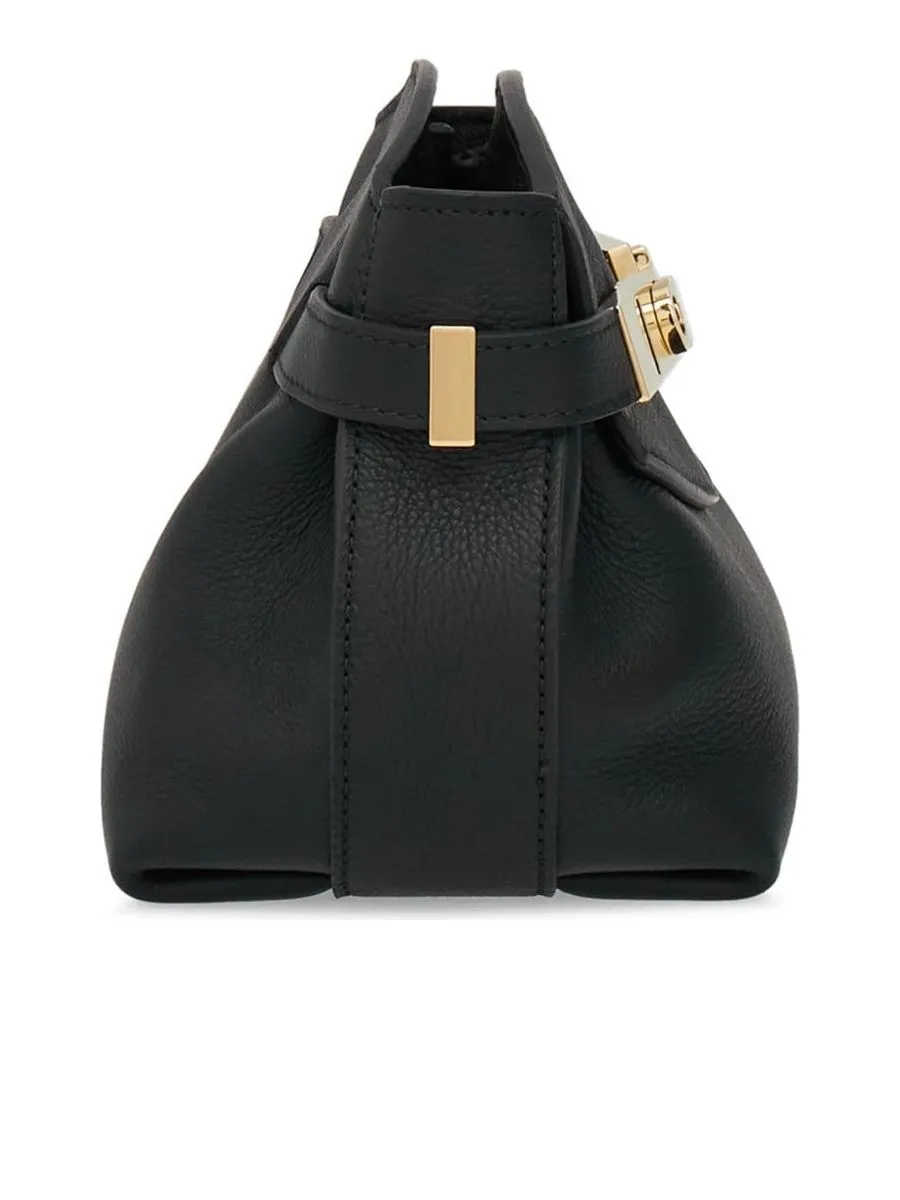 Jet Black Leather Shoulder Bag