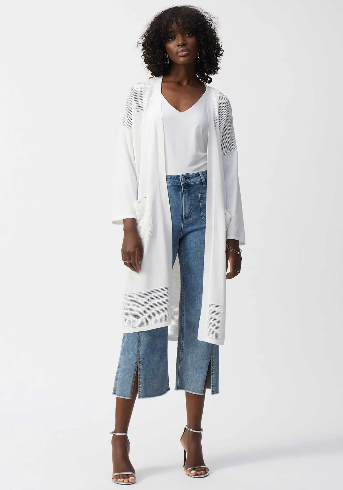 Joseph Ribkoff Wide Knit Cardigan, White