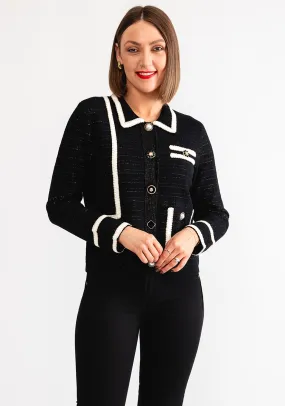 Leo and Ugo Monochrome Collared Cardigan, Black