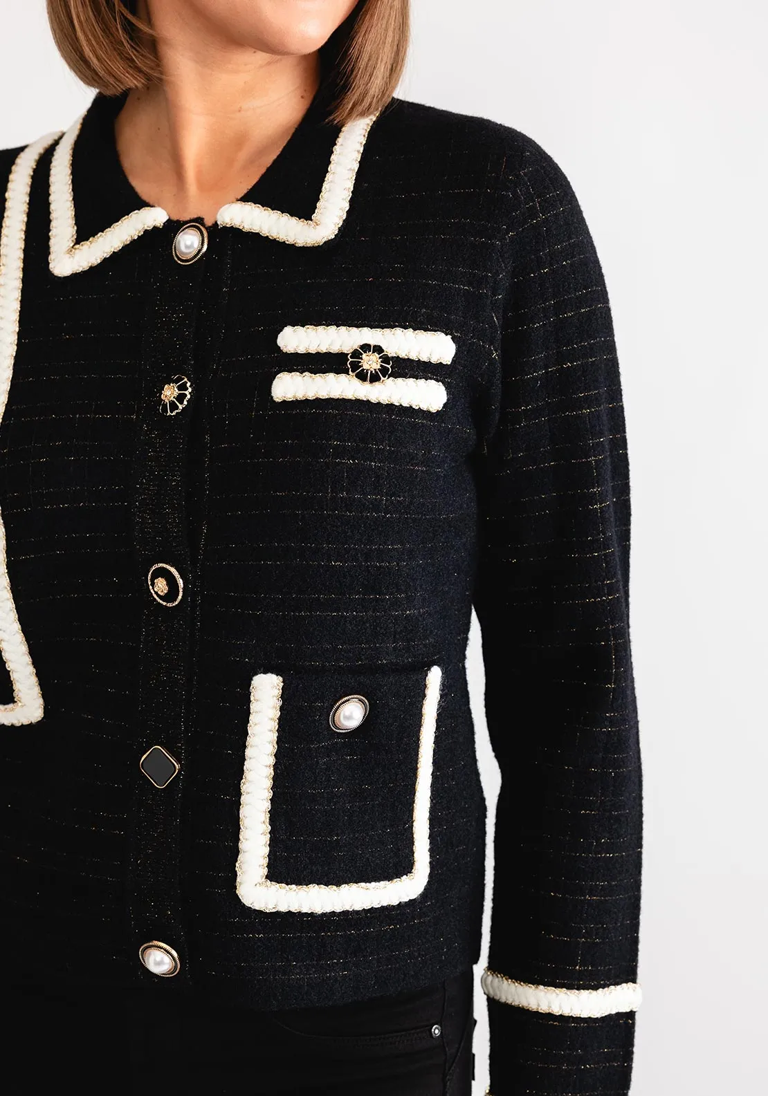 Leo and Ugo Monochrome Collared Cardigan, Black