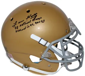 Lou Holtz Signed Notre Dame Full Size Helmet with “1988 National Champs Screwed in 89 90 93 Inscription