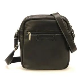 Men's medium-sized black leather crossbody bag 2028-10