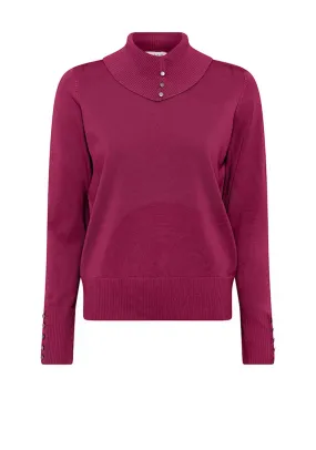 Micha Button Detail Polo Neck Sweater, Dark Purple