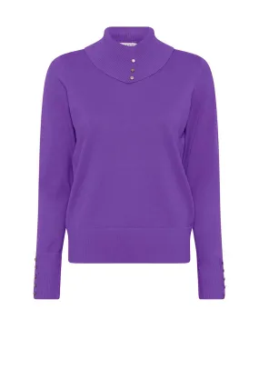 Micha Button Detail Polo Neck Sweater, Purple