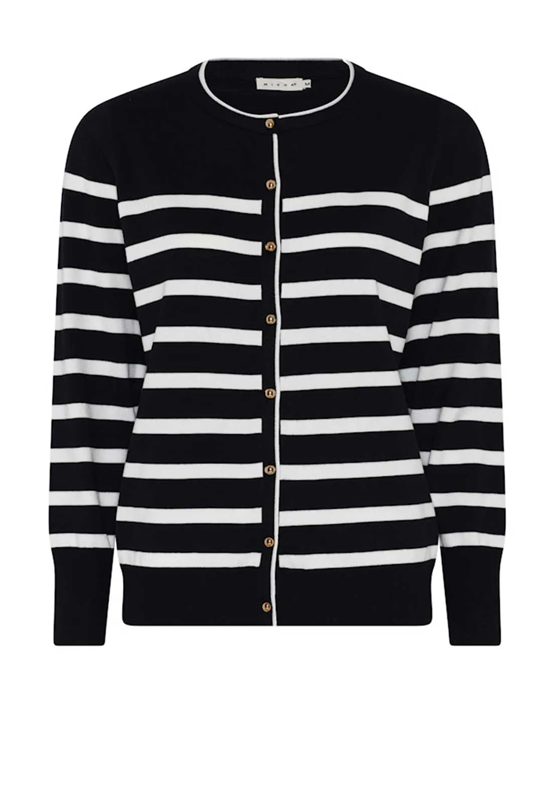 Micha Button Up Striped Cardigan, Navy