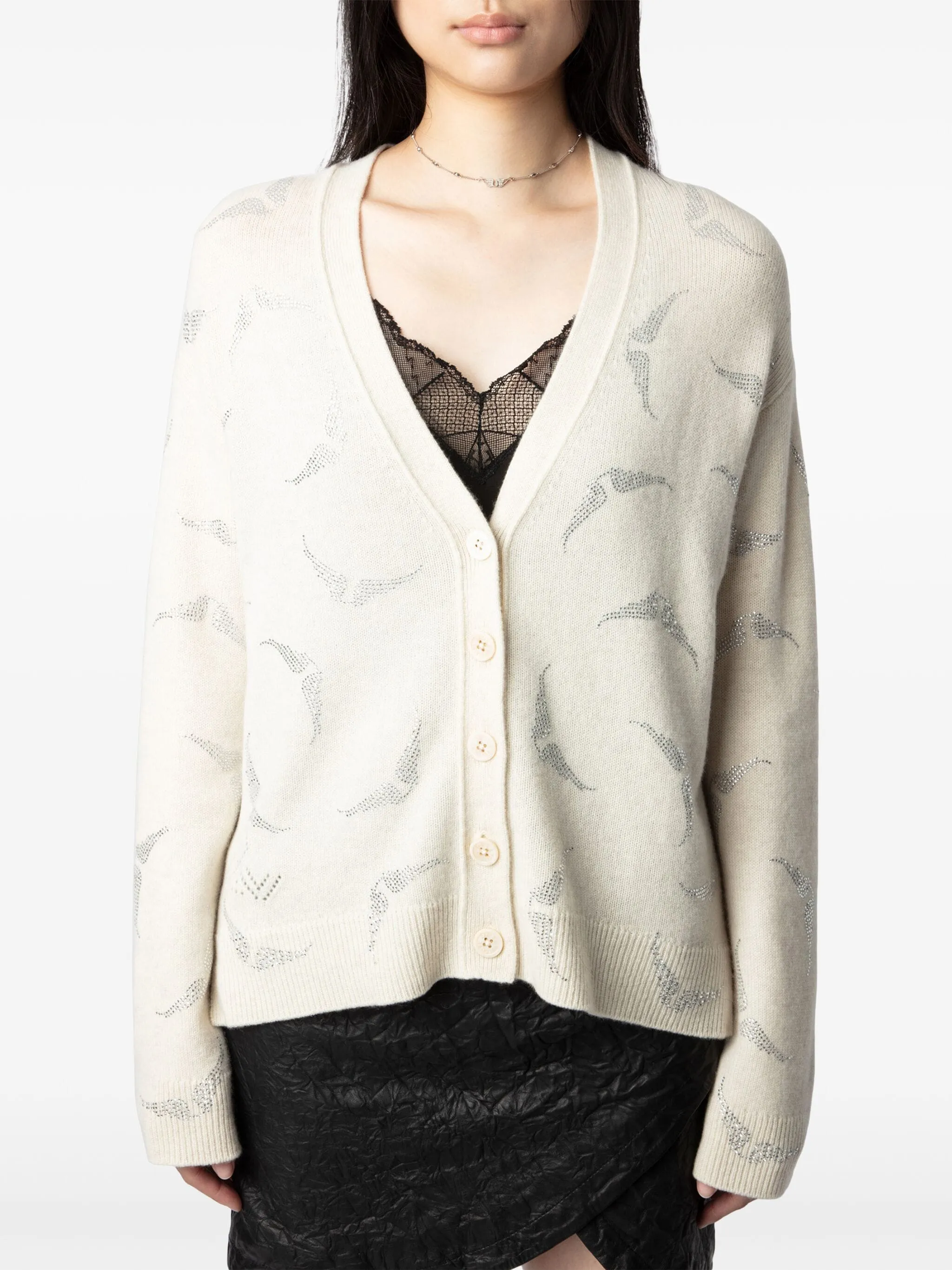 Mirka Ws Strass Wings Cashmere Cardigan, ivory