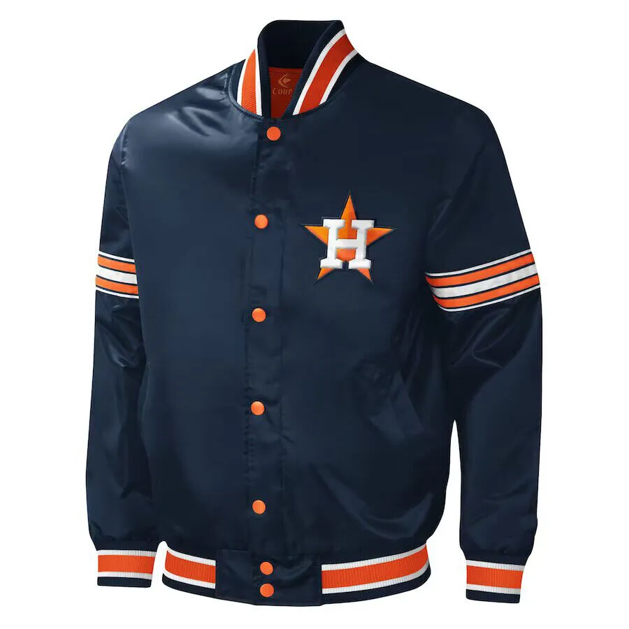 MLB Houston Astros Vintage 80 Navy Blue Satin Varsity Letterman Baseball Jacket