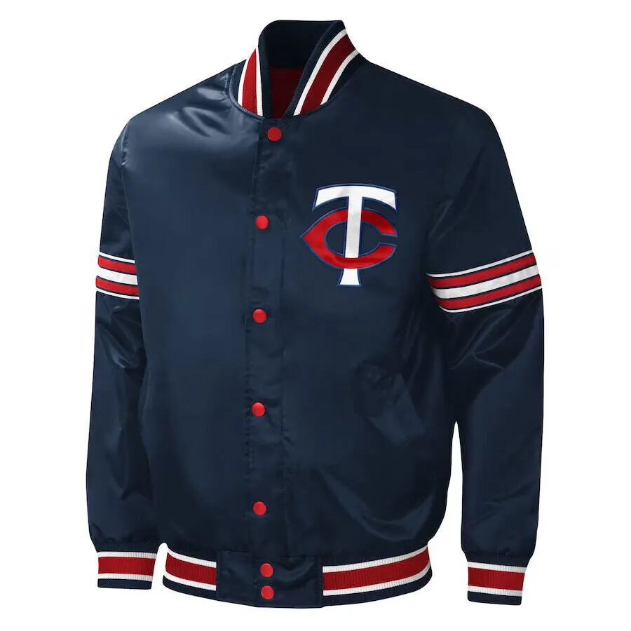 MLB Minnesota Twins Vintage 80 Navy Blue Satin Baseball Varsity Letterman Jacket