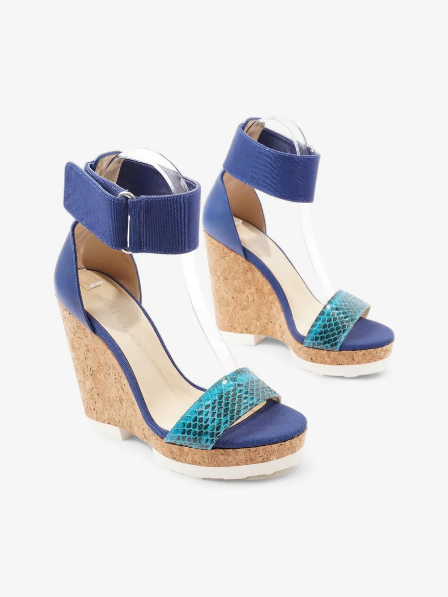 Neston Platform Wedge Sandals 120 Blue  Python EU 37 UK 4