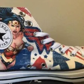 New converse chuck taylor hi wonder woman flag print dc comics movie men's 9