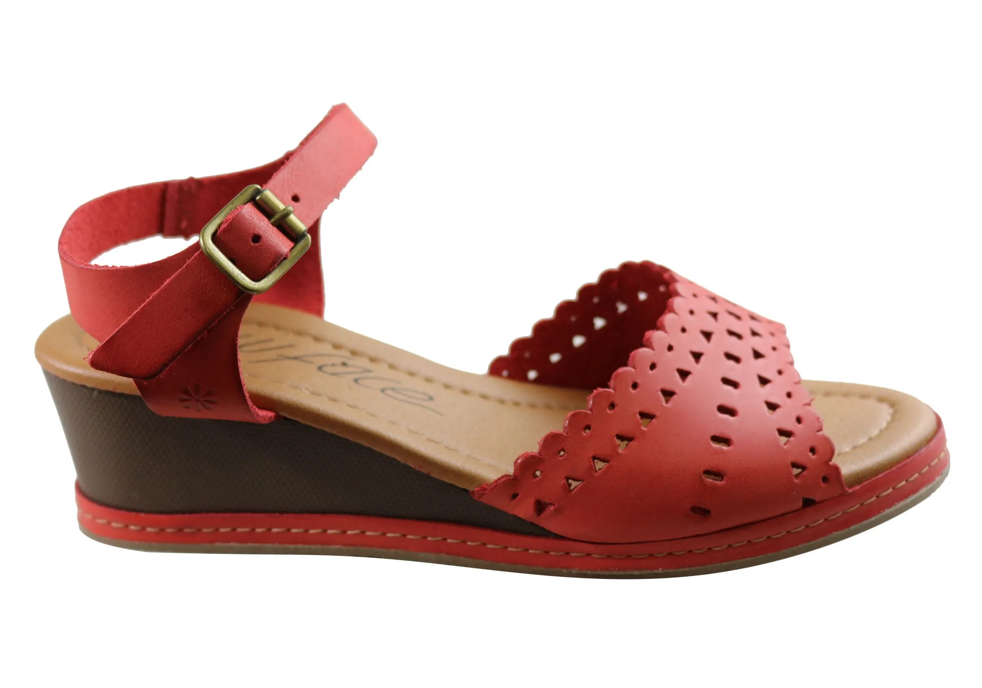 New Face Dorita Womens Leather Wedge Sandals Made In Brazil