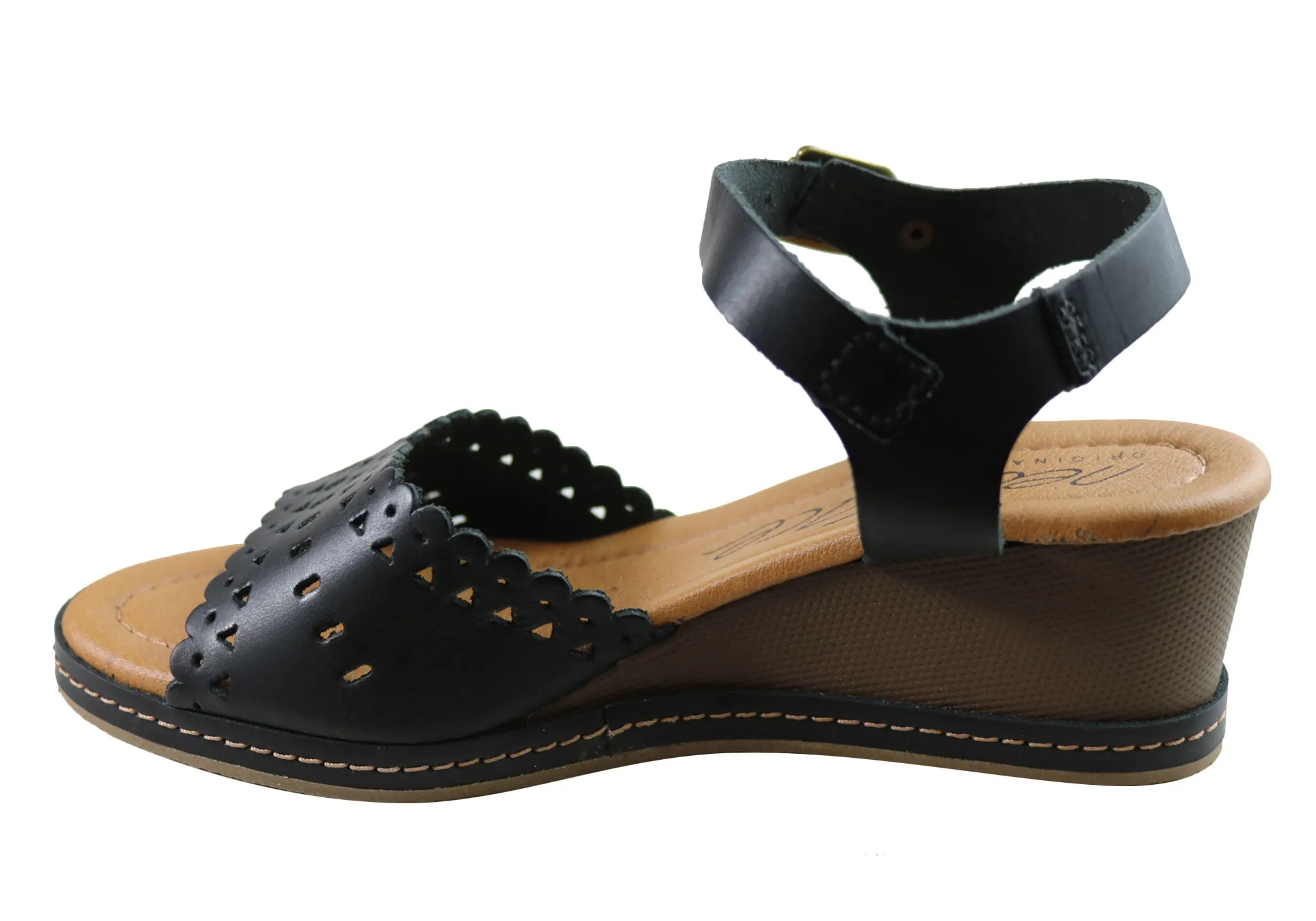 New Face Dorita Womens Leather Wedge Sandals Made In Brazil