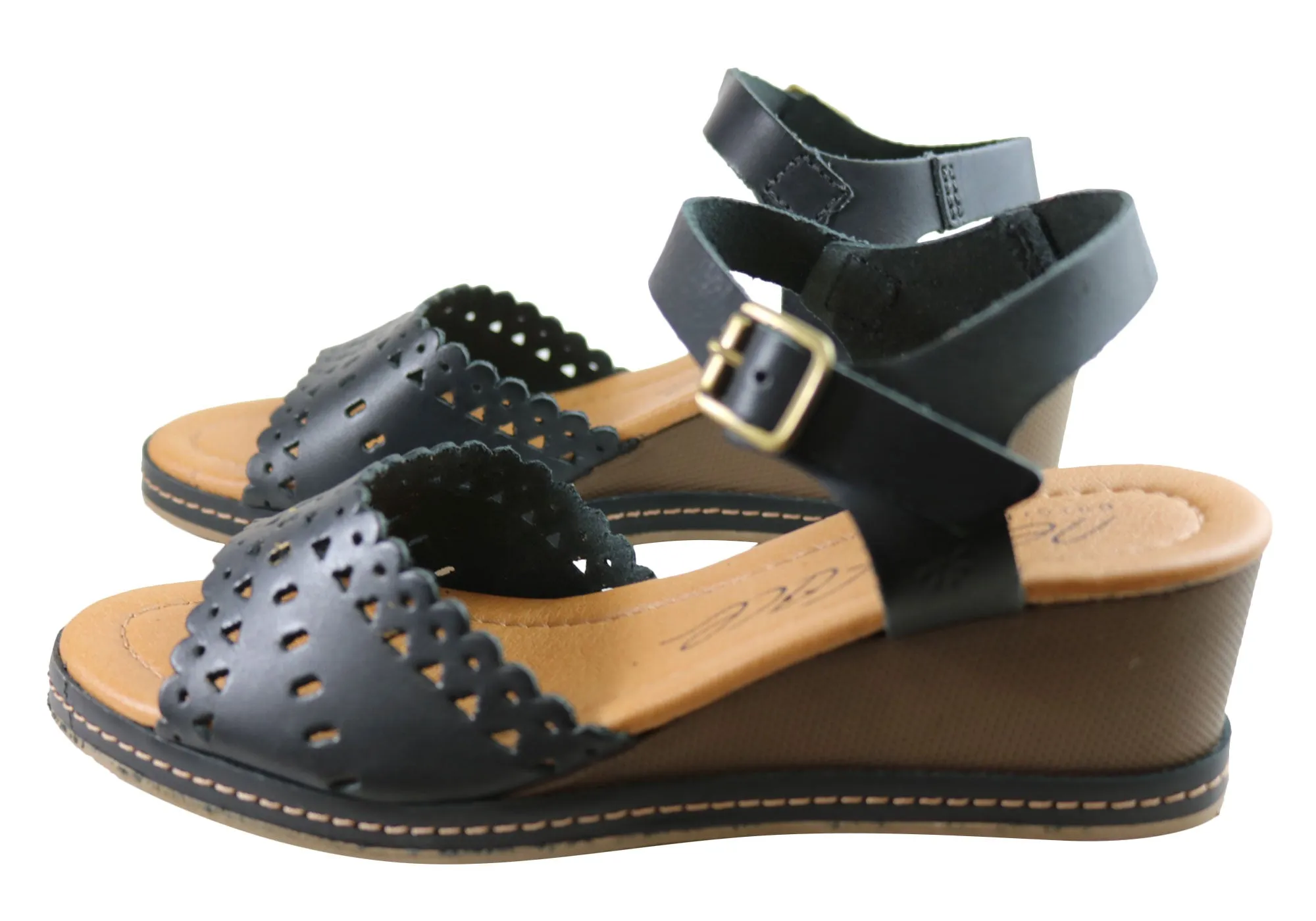 New Face Dorita Womens Leather Wedge Sandals Made In Brazil