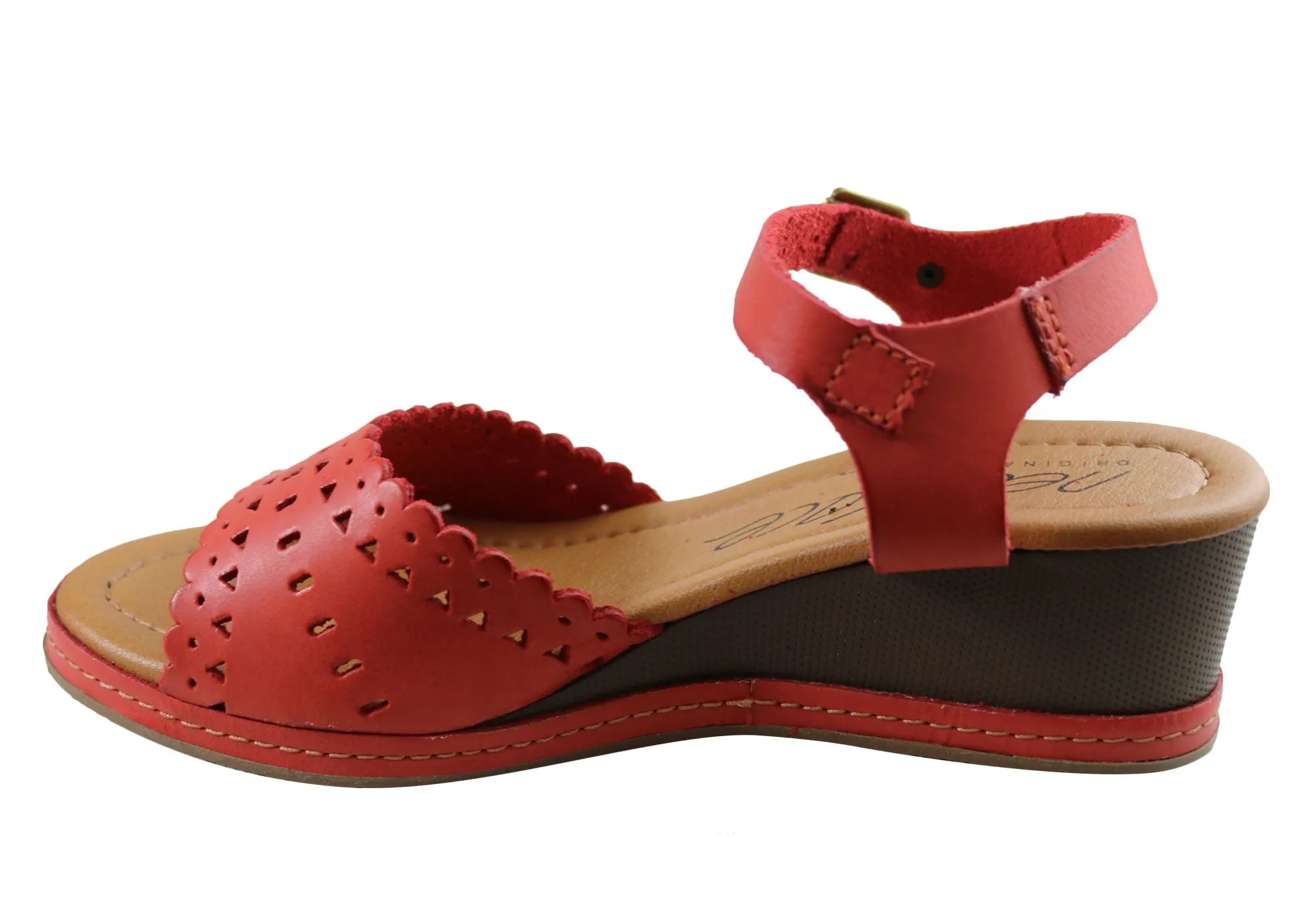 New Face Dorita Womens Leather Wedge Sandals Made In Brazil