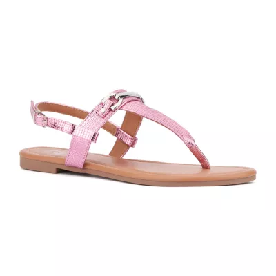 New York & Company Womens Angelica T-Strap Flat Sandals