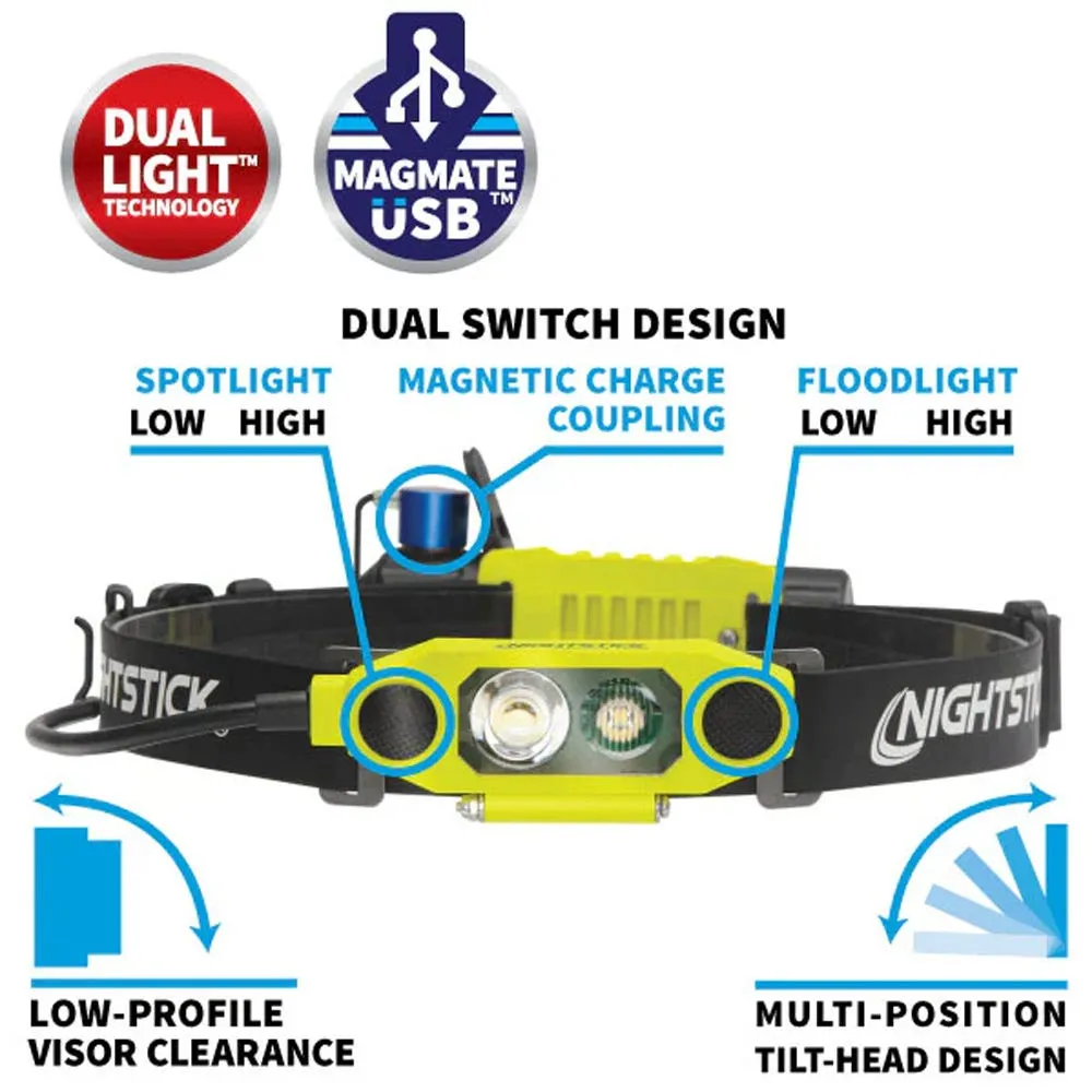 Nightstick Intrinsically Safe [Zone 0] DICATA USB IS Rechargeable Dual-Light Headlamp - 275 Lumens XPR-5562GX