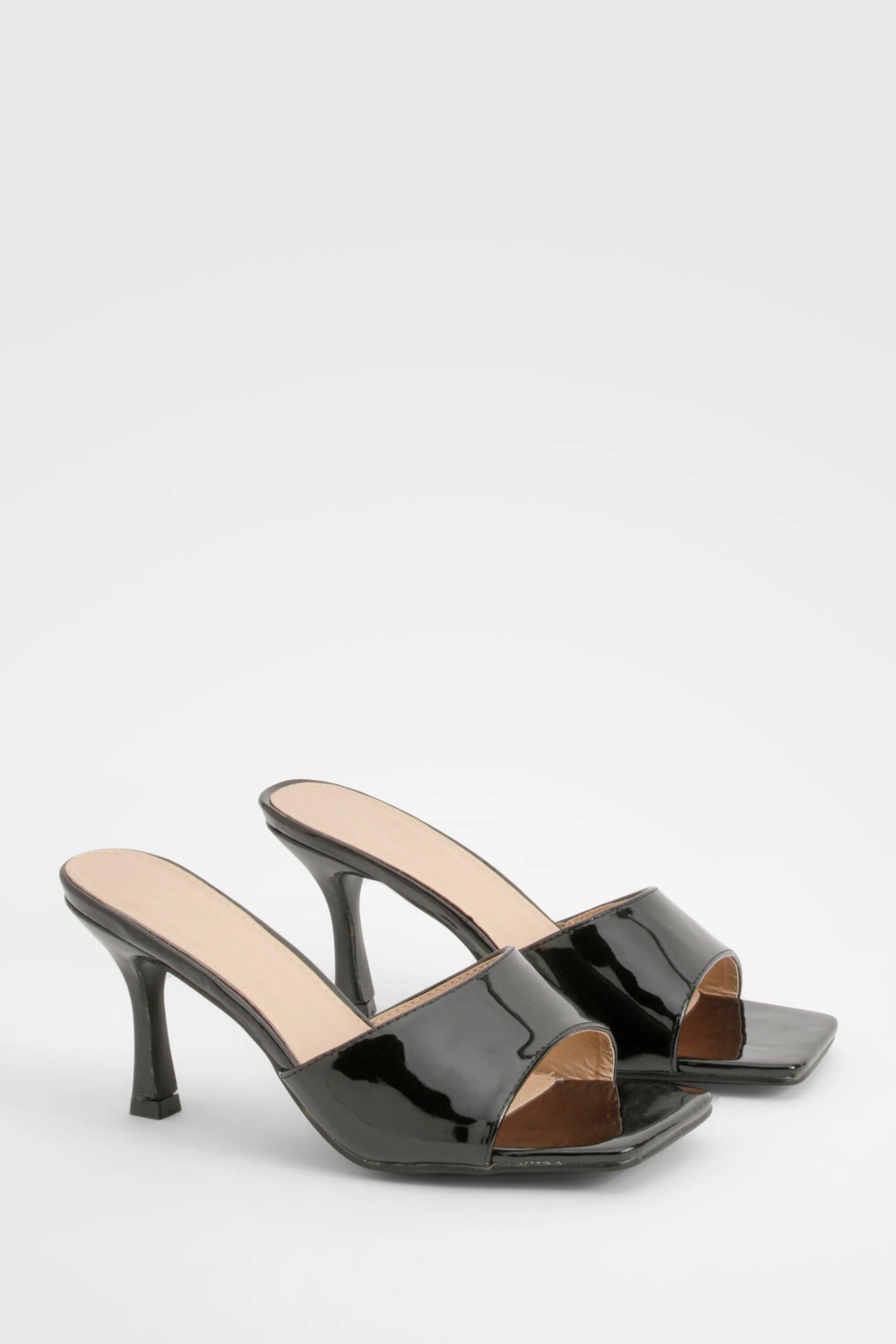 Patent Heeled Mules