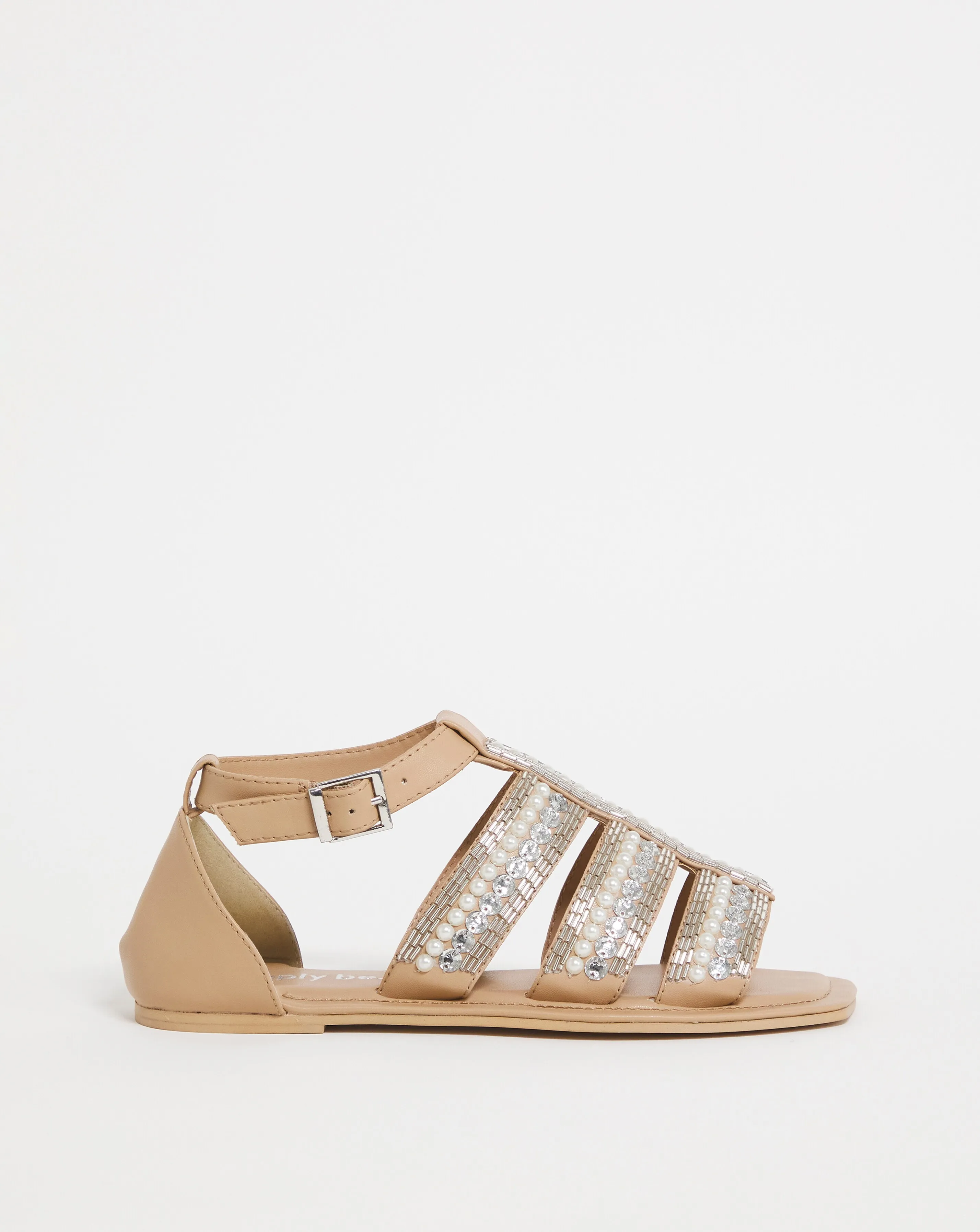 Pearl Beaded Embellished Flat Sandals Wide Fit | Simply Be