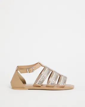 Pearl Beaded Embellished Flat Sandals Wide Fit | Simply Be