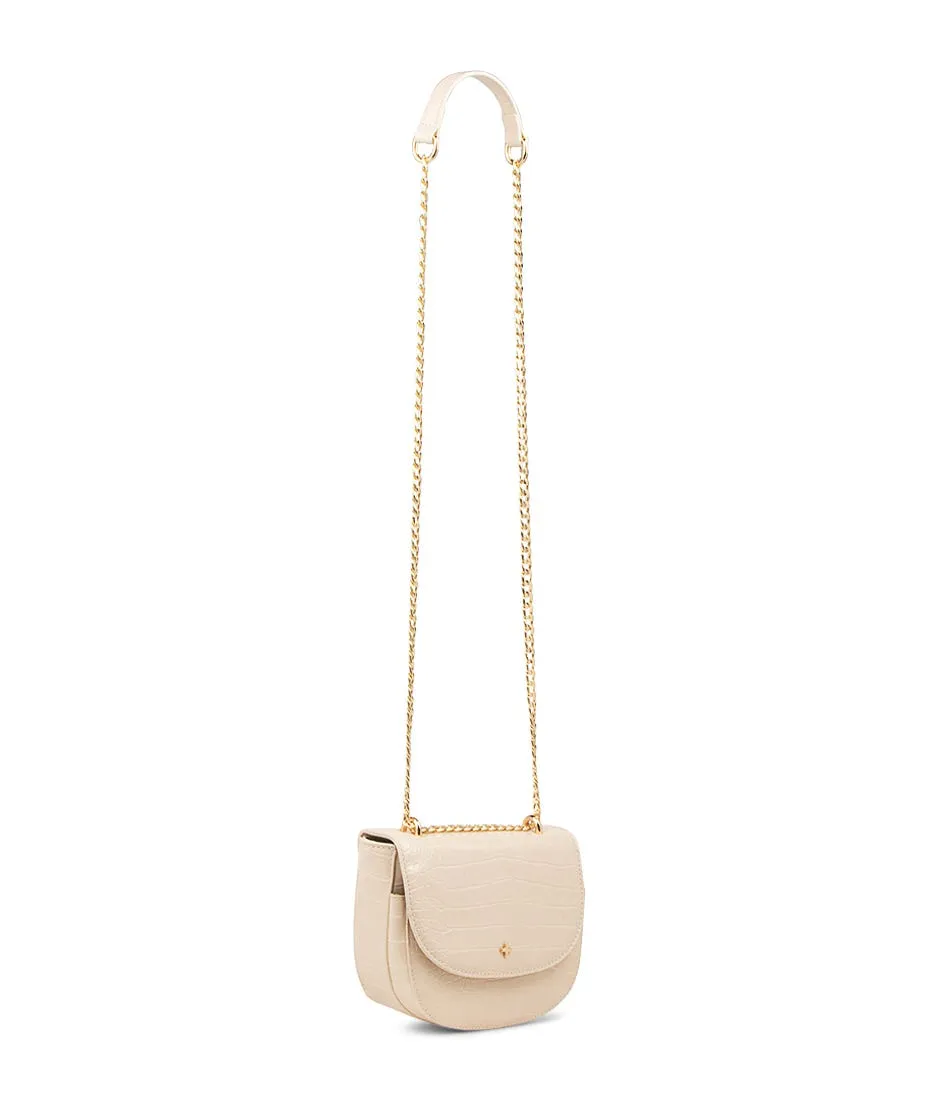 PETA & JAIN Alisa Almond Croc Gold Smooth Crossbody Bag