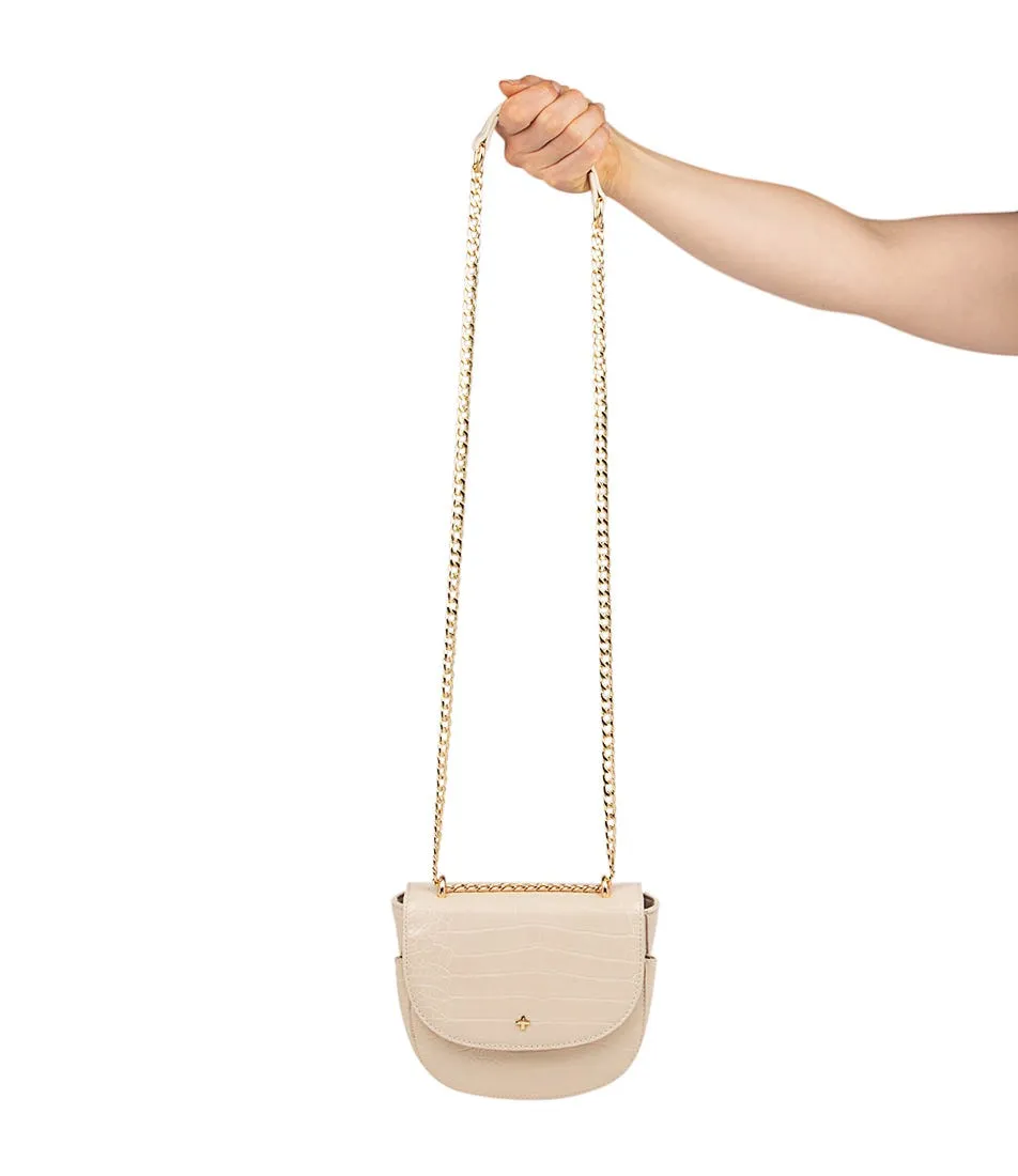 PETA & JAIN Alisa Almond Croc Gold Smooth Crossbody Bag