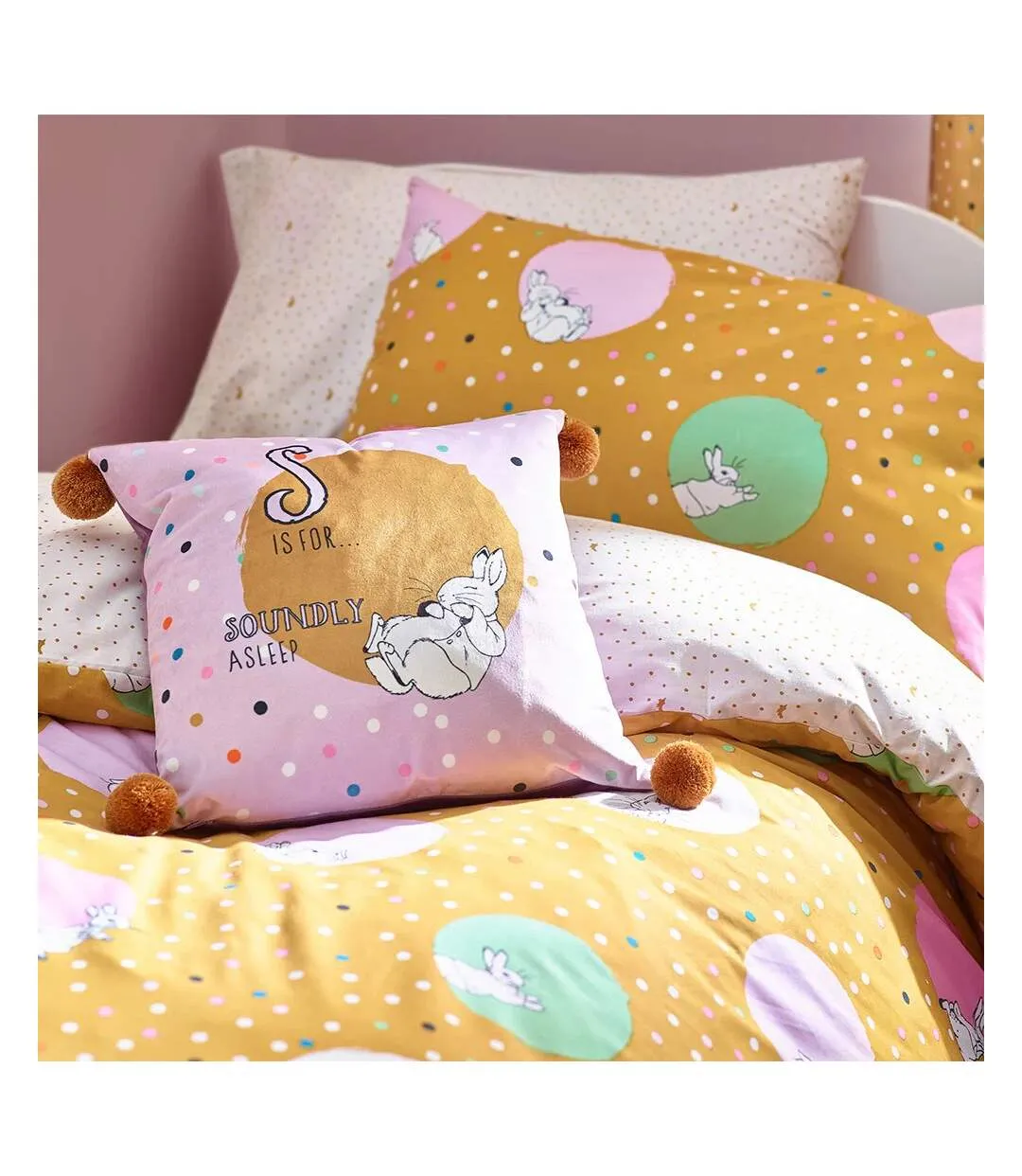 Polka dot fitted bed sheet ochre Peter Rabbit