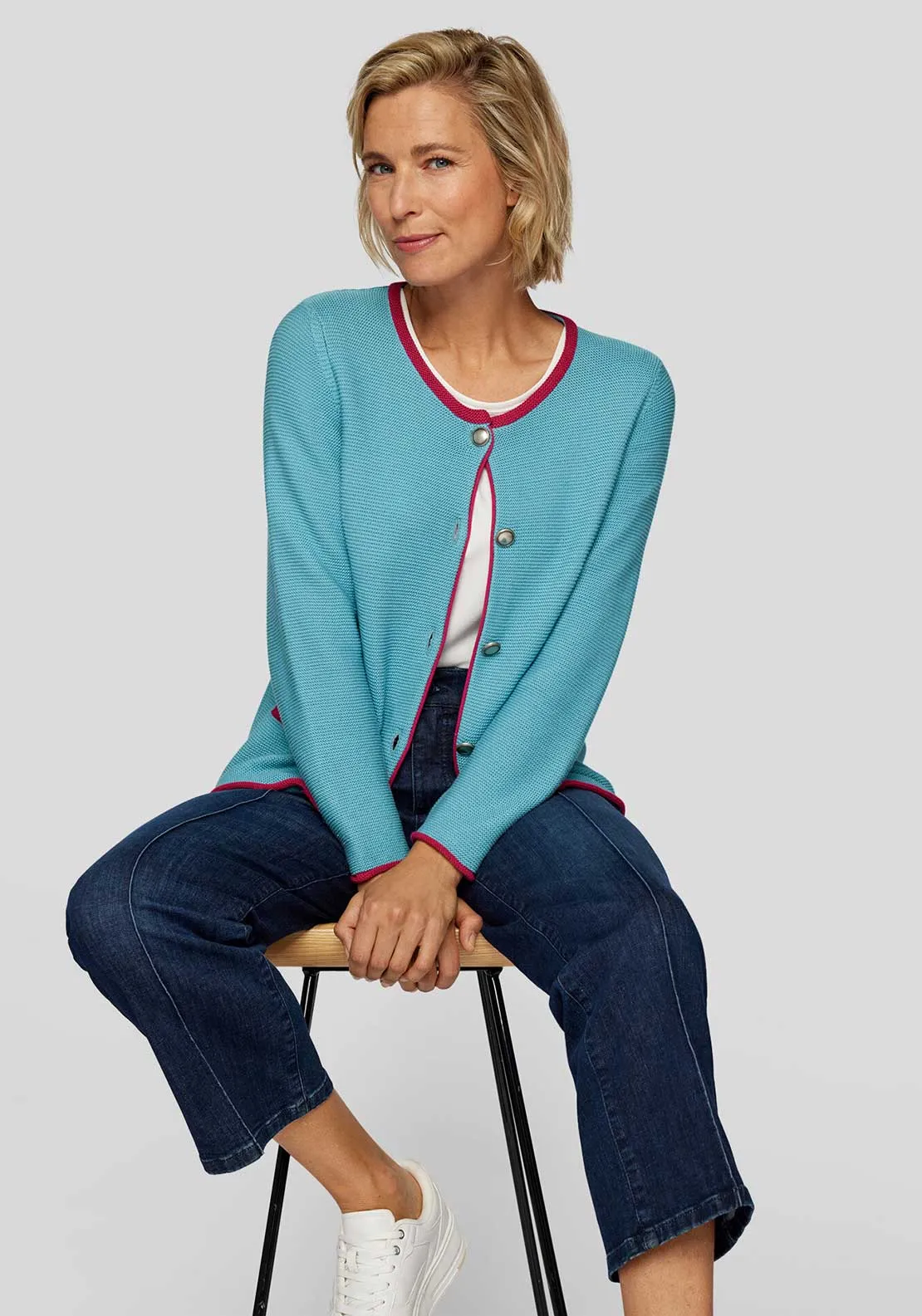 Rabe Contrast Trim Knit Cardigan, Blue