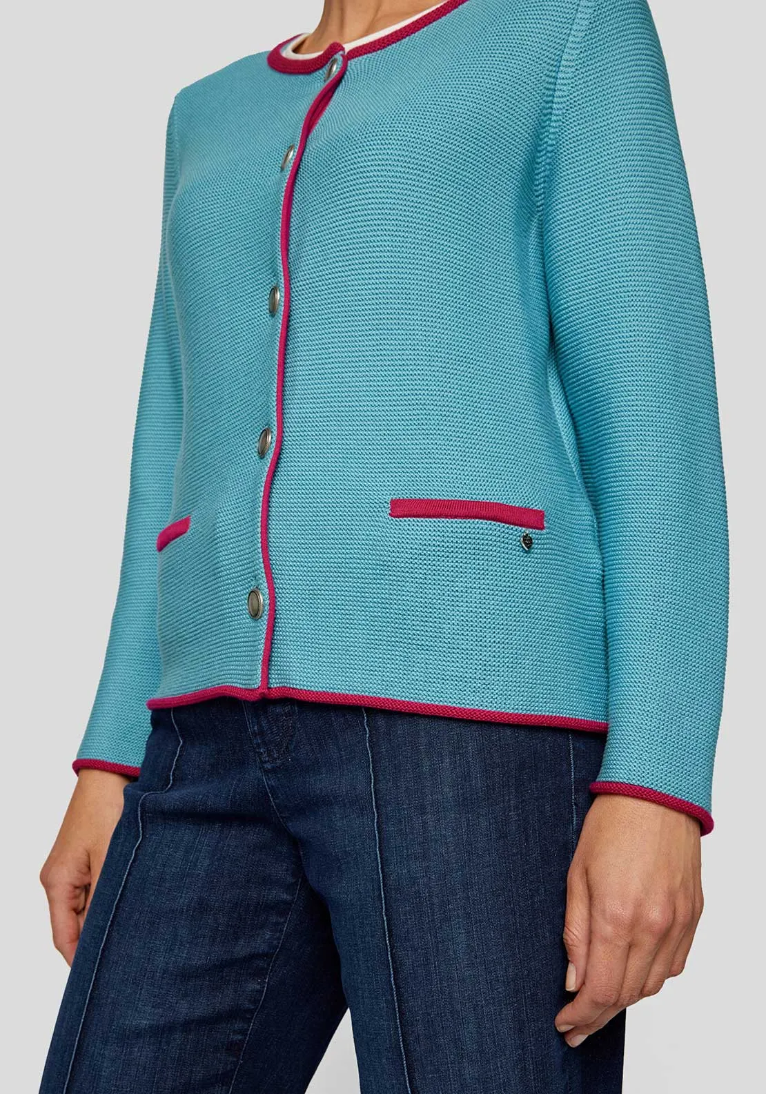 Rabe Contrast Trim Knit Cardigan, Blue