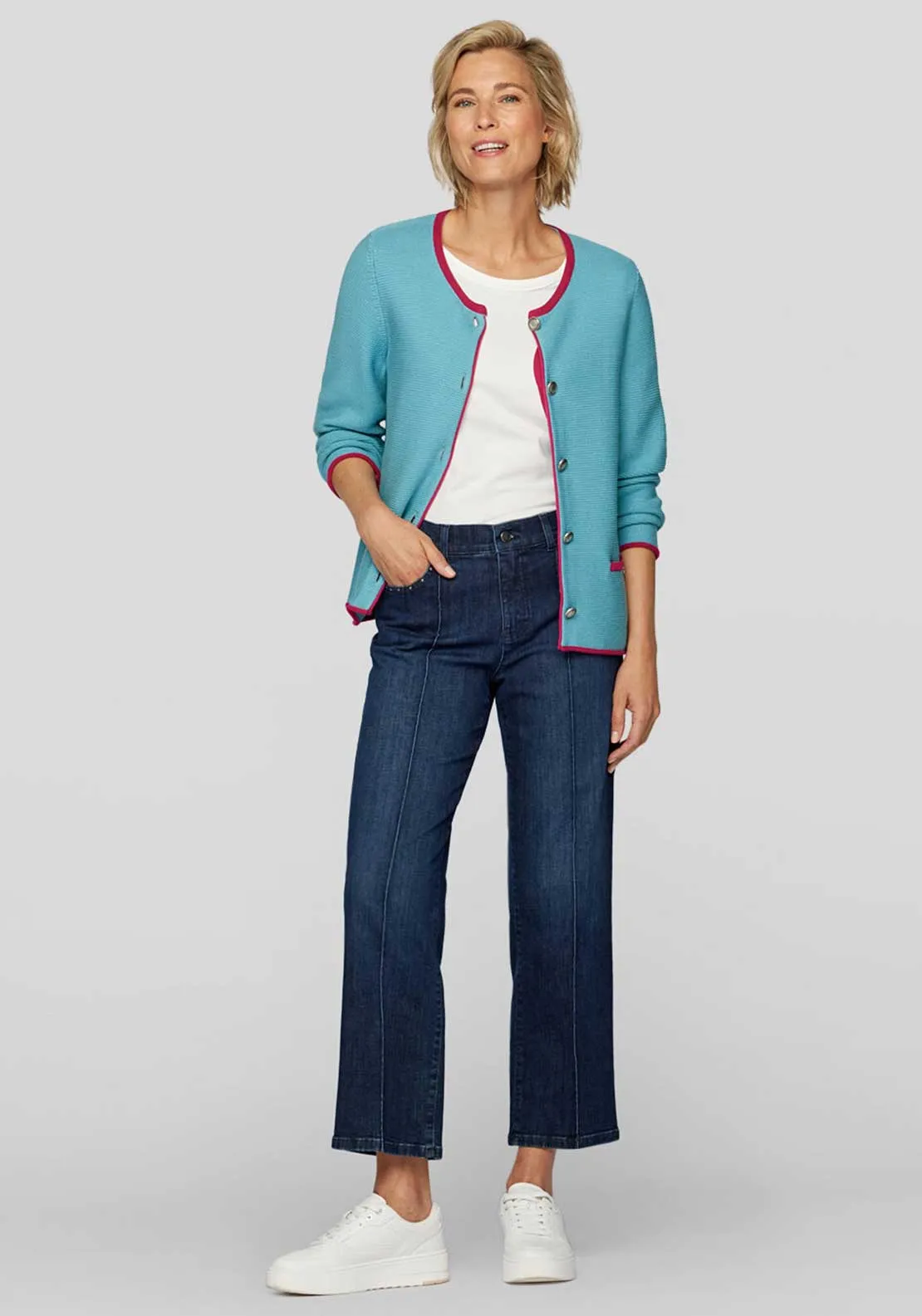 Rabe Contrast Trim Knit Cardigan, Blue