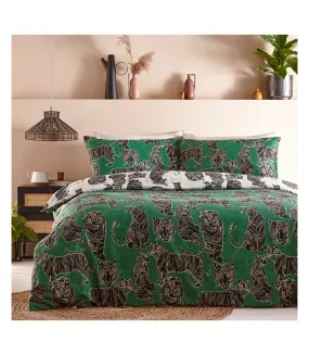 Reversible wildcat duvet cover set jungle green Furn