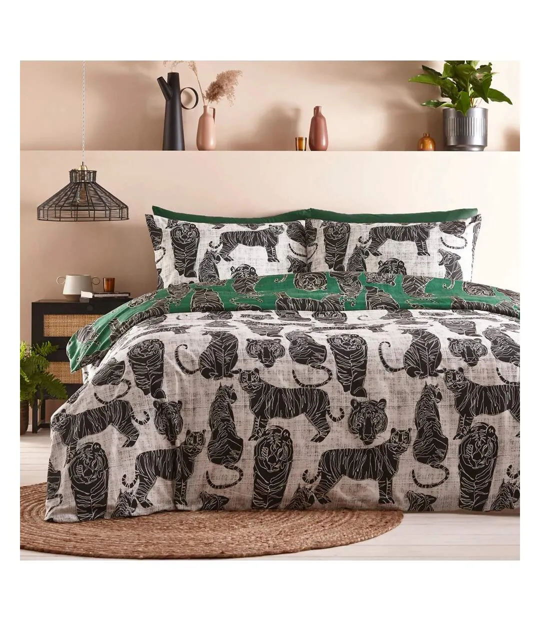 Reversible wildcat duvet cover set jungle green Furn