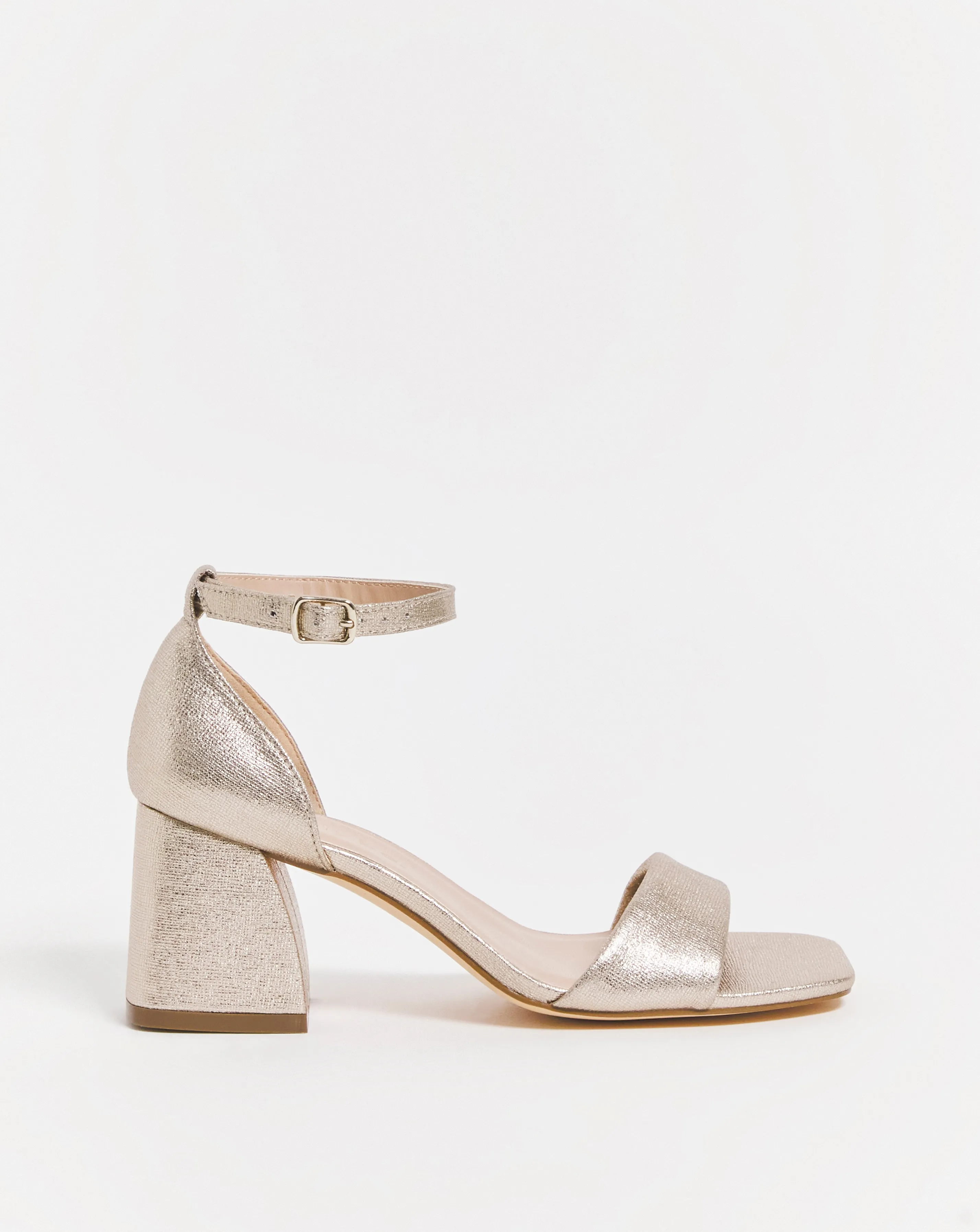 Rimona Metallic Barely There Block Heeled Sandals Ex Wide Fit