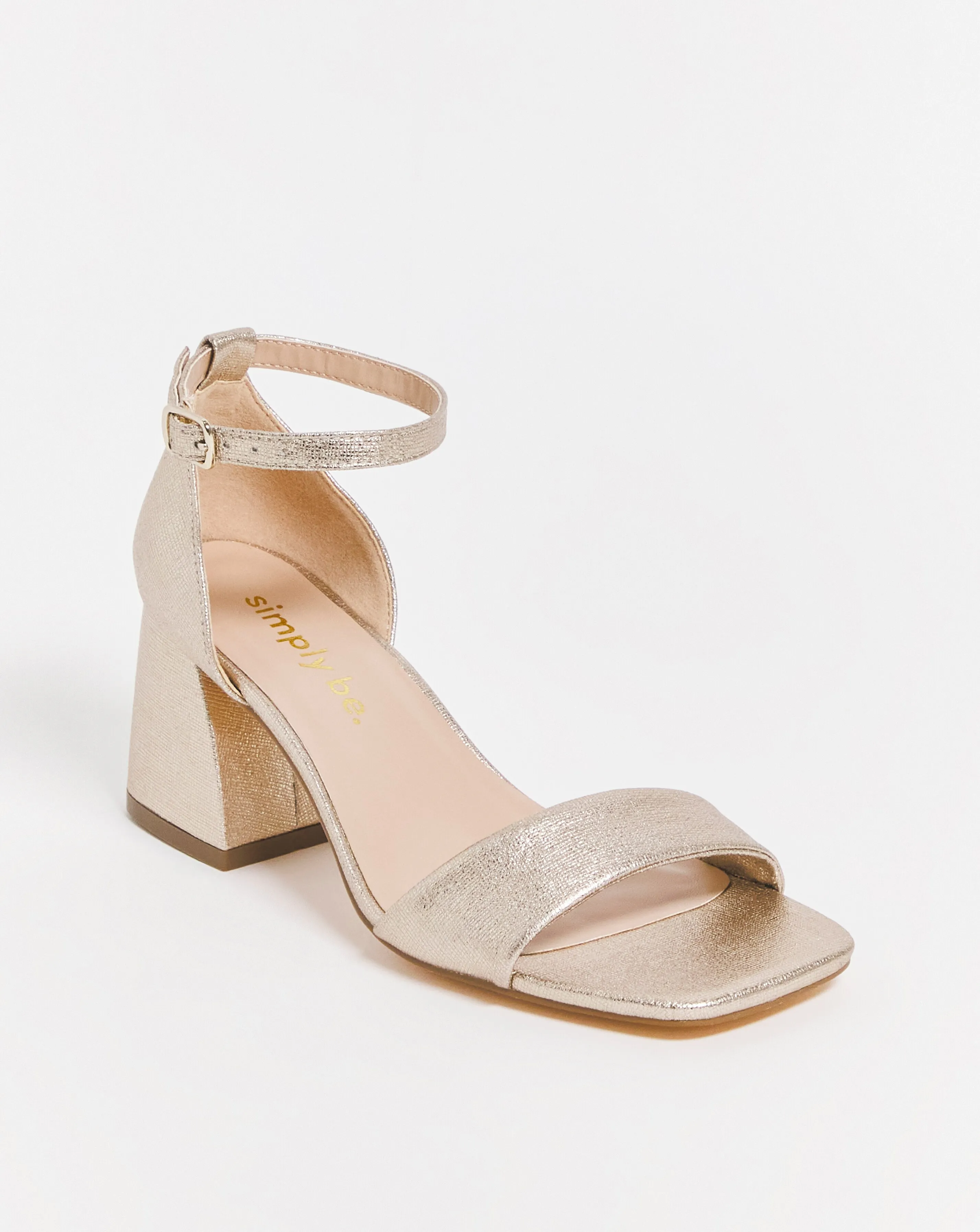 Rimona Metallic Barely There Block Heeled Sandals Ex Wide Fit