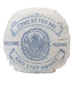 Round Blue & White Pillow with Saying