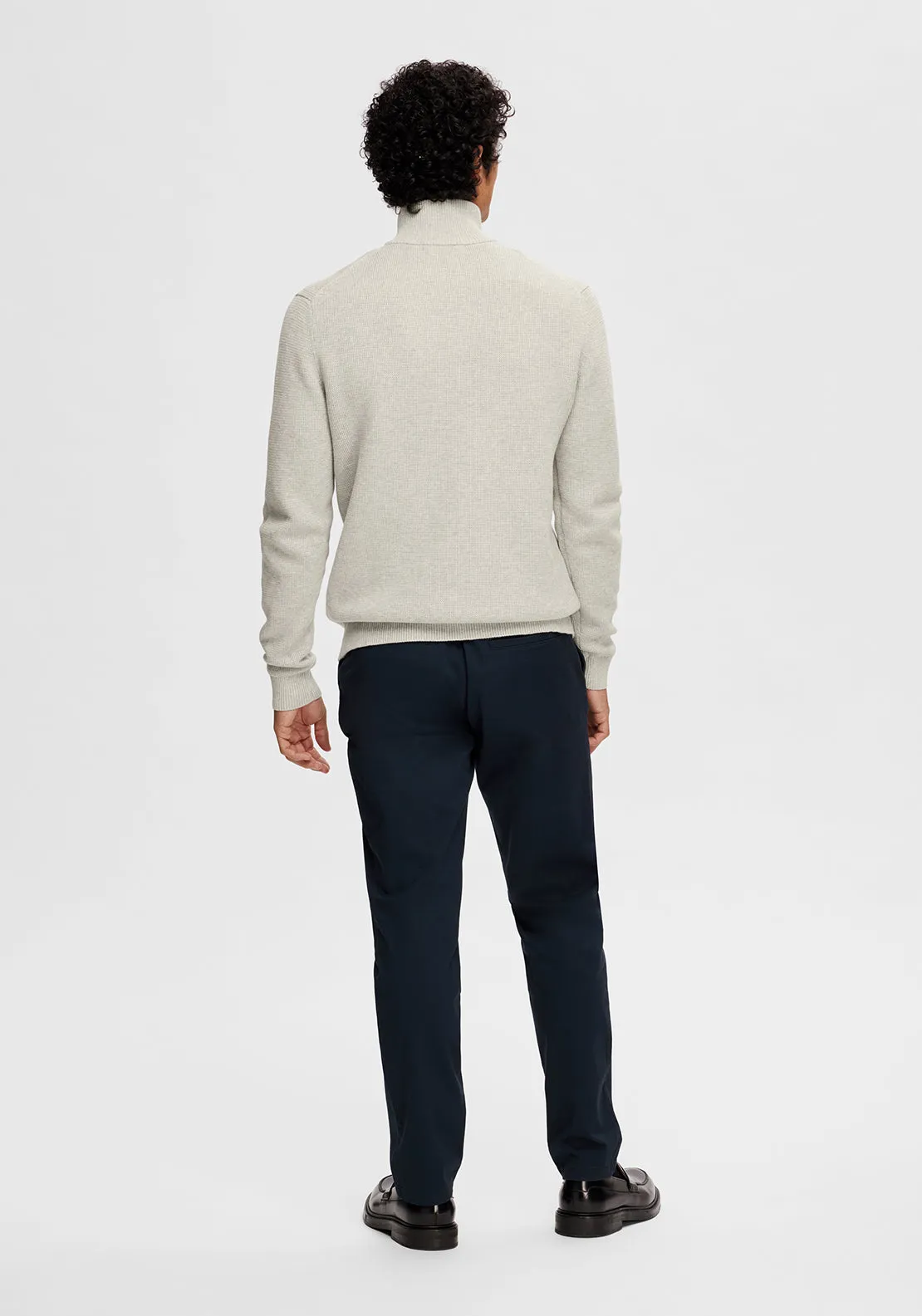 Selected Homme Dane Quarter Zip Knit Sweater, Light Grey Melange