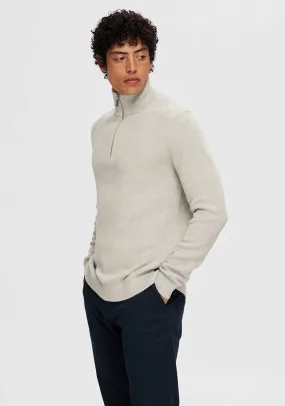 Selected Homme Dane Quarter Zip Knit Sweater, Light Grey Melange