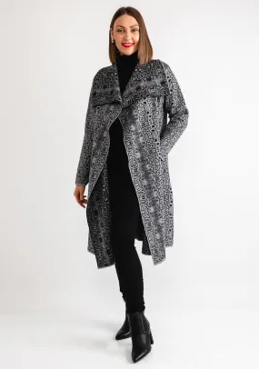 Serafina Collection Snake Print Knit Cardigan, Grey