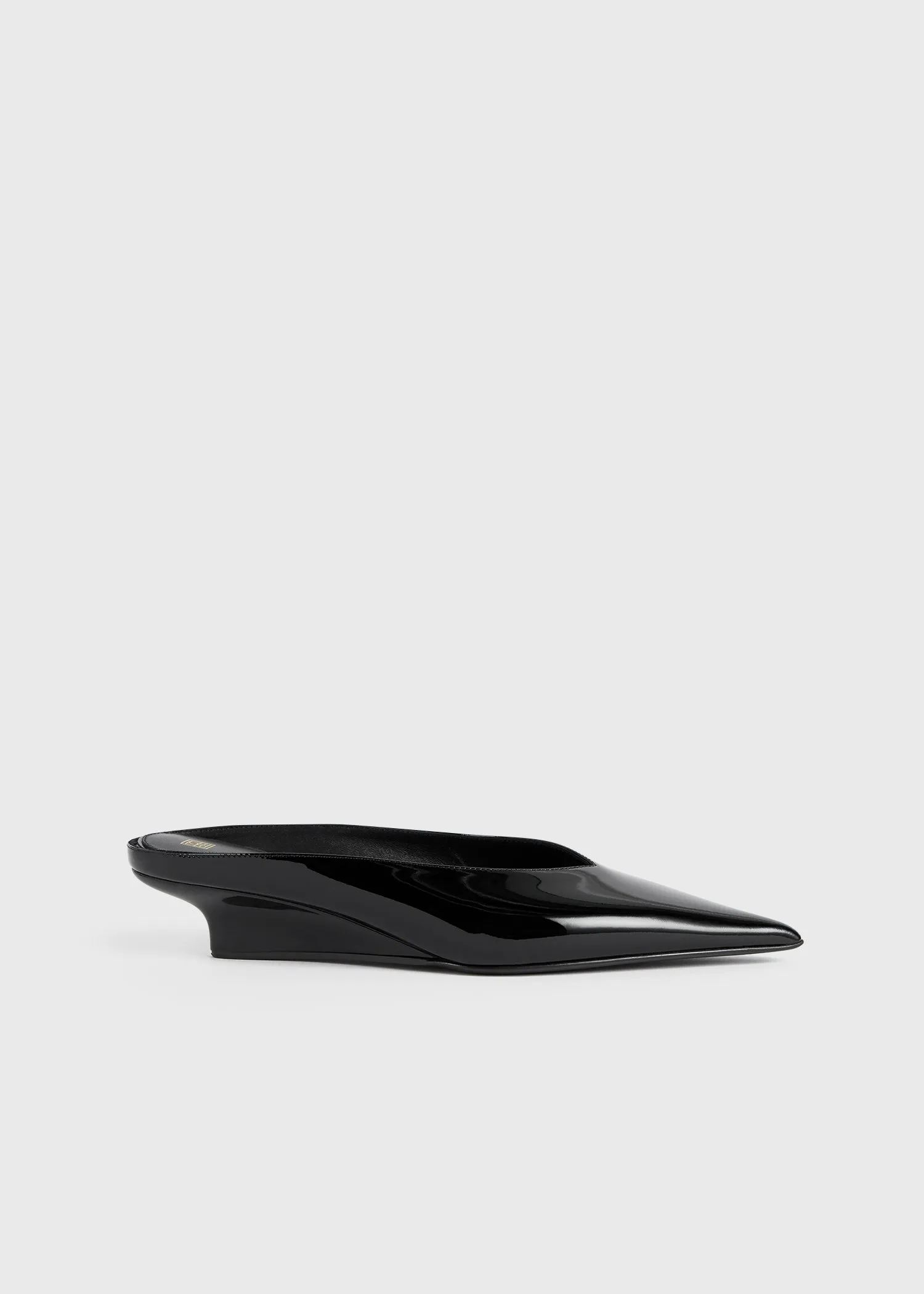 Sharp patent wedge mules black