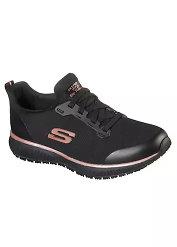 Skechers Work Black & Rose Gold Slip Resistant Squad SR Trainers | Kaleidoscope