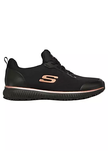 Skechers Work Black & Rose Gold Slip Resistant Squad SR Trainers | Kaleidoscope