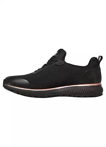 Skechers Work Black & Rose Gold Slip Resistant Squad SR Trainers | Kaleidoscope