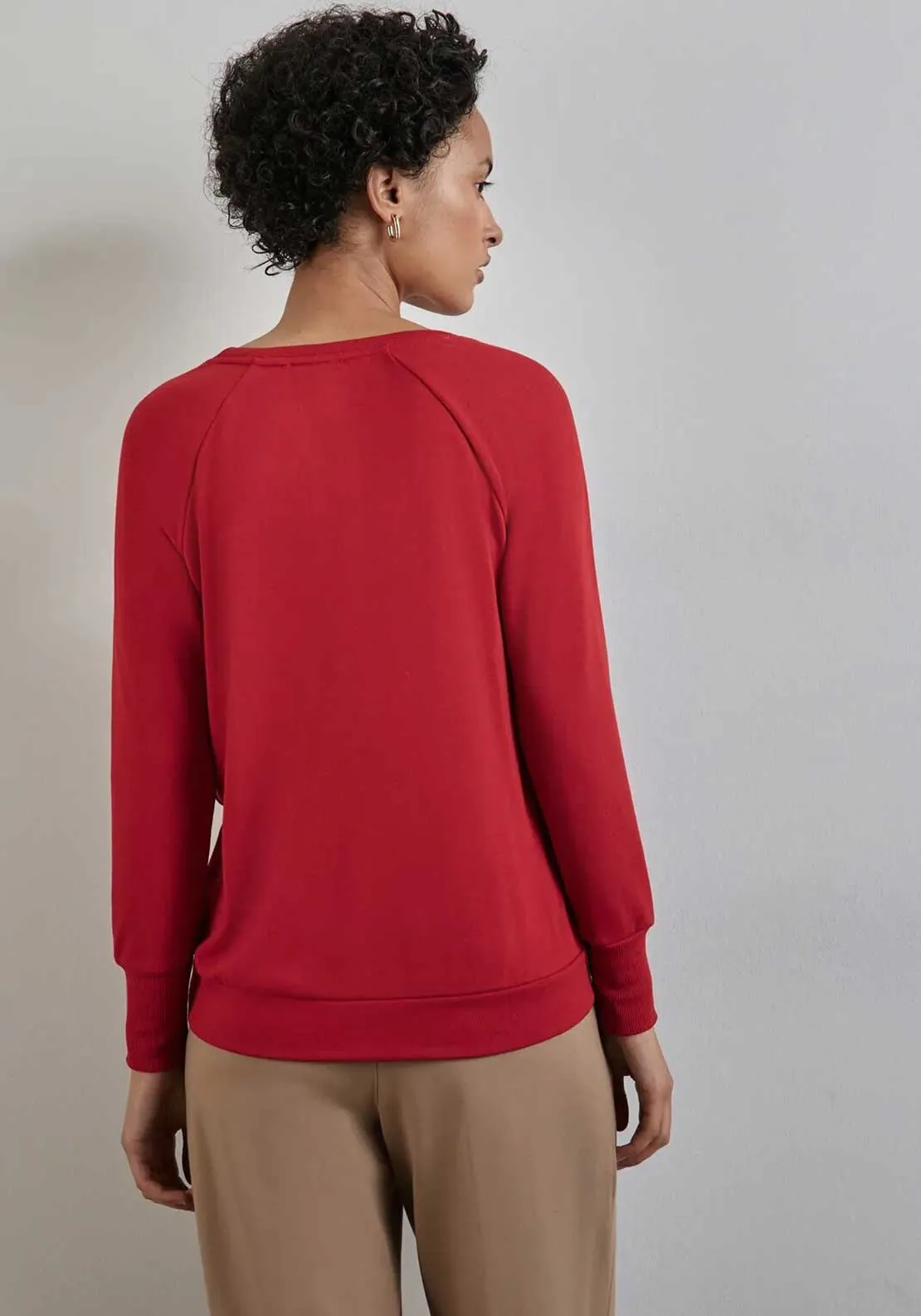 Street One V Neck Long Sleeve Sweater, Red