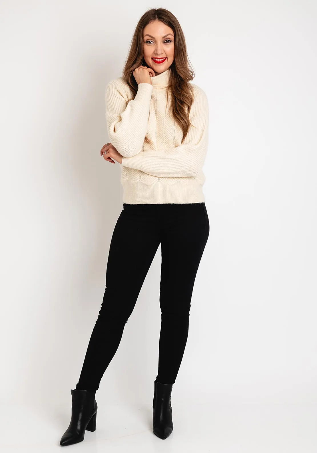 Tiffosi Morgana Herringbone Knitted Sweater, Cream