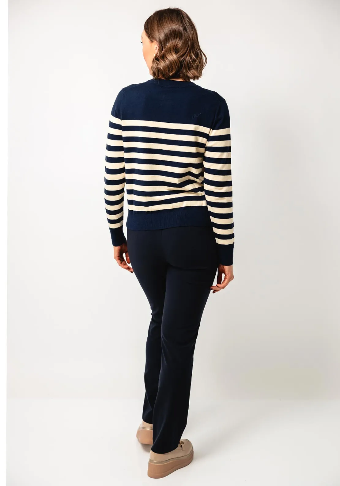 Tommy Hilfiger Womens Striped Fine Knit Cardigan, Navy