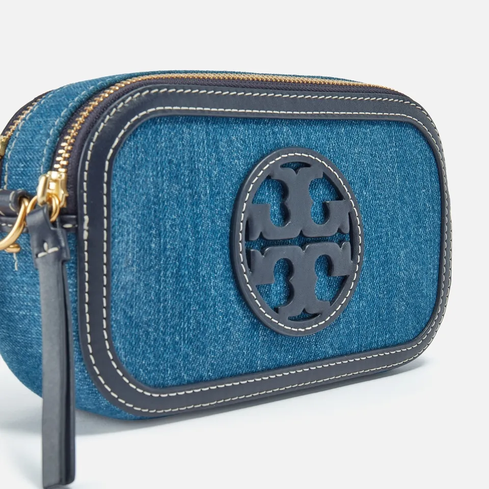 Tory Burch Miller Leather-Trimmed Denim Mini Crossbody Bag | Coggles