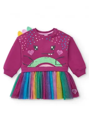 Tuc Tuc Girls Cyber Dino Sweater Dress, Purple Multi