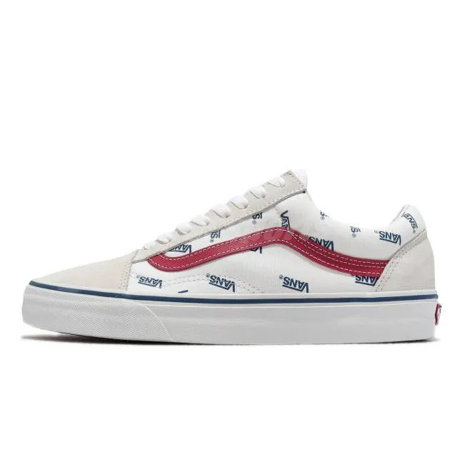 Vans Old Skool True White Red Navy Logo Men Unisex Casua...