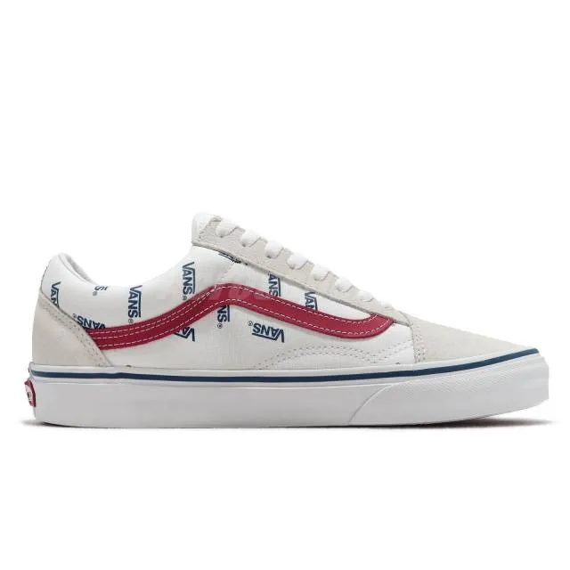 Vans Old Skool True White Red Navy Logo Men Unisex Casua...