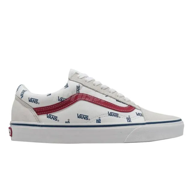 Vans Old Skool True White Red Navy Logo Men Unisex Casua...