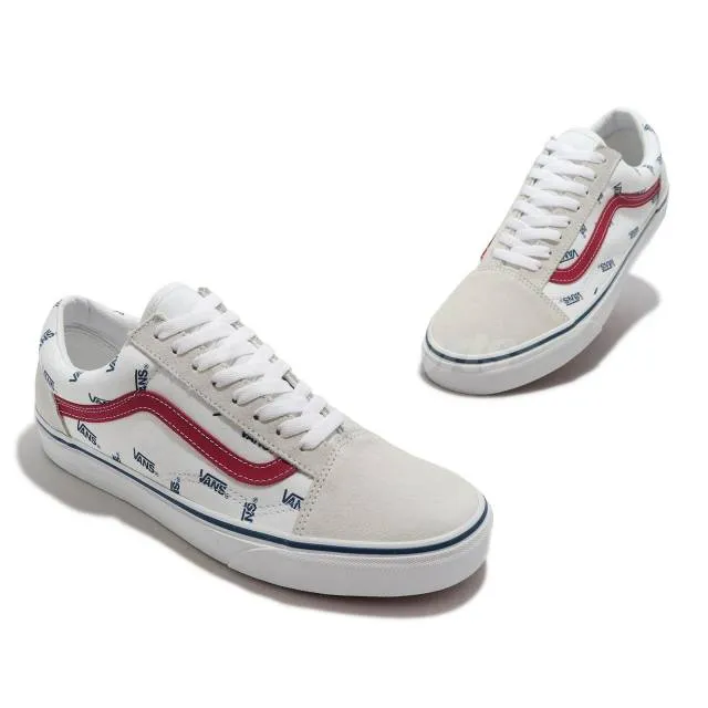 Vans Old Skool True White Red Navy Logo Men Unisex Casua...